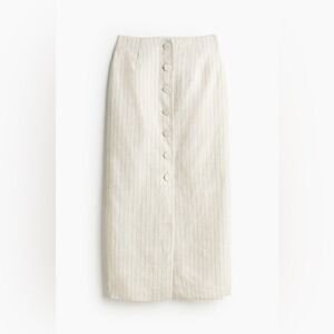 NWT H&M BUTTON-FRONT LINEN SKIRT Light beige/Pinstriped Size 10